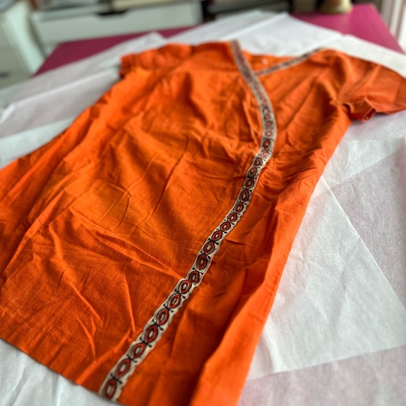 VTG skirt and tunic S/M Made in India wrap around 2 pc orange sarong coverup - Picture 8 of 16